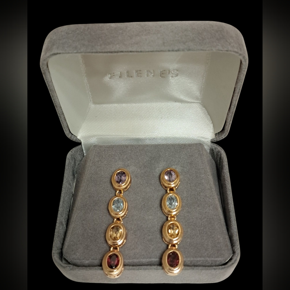 VINTAGE FILENE'S MATCHING MULTI GENUINE GEMSTONE EARINGS AND BRACELET SET - Picture 12 of 12